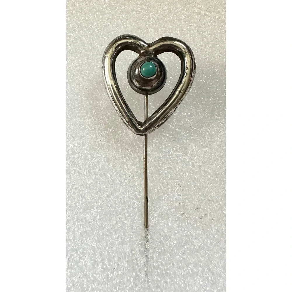 Vintage‎ Sterling Silver & Turquoise Stickpin Heart